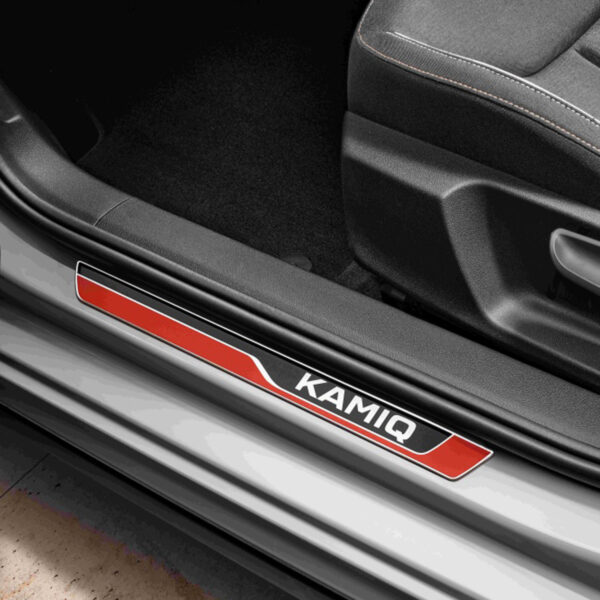 Škoda Kamiq 2019-Present Door Sill Protectors Kamiq Logo Red Black