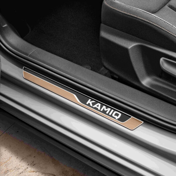 Škoda Kamiq 2019-Present Door Sill Protectors Kamiq Logo Copper Black