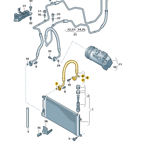 Skoda Fabia 2015-2013 A/C Pipe Condenser to Compressor