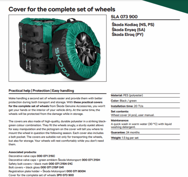 Kodiaq/Enyaq 2017-2024 Protective Bag for Complete Wheels