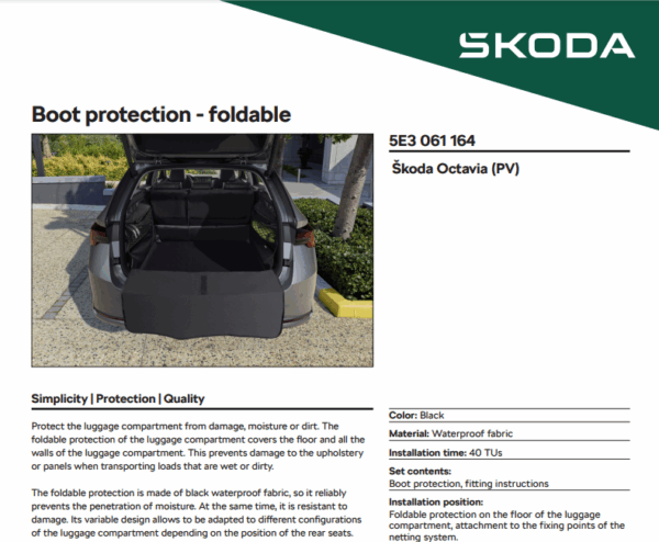 Škoda Octavia Estate 2020-Present Foldable Boot protector