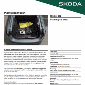 Škoda Kodiaq 7 Seater  2016-2024 Foldable Double-Sided Boot Mat