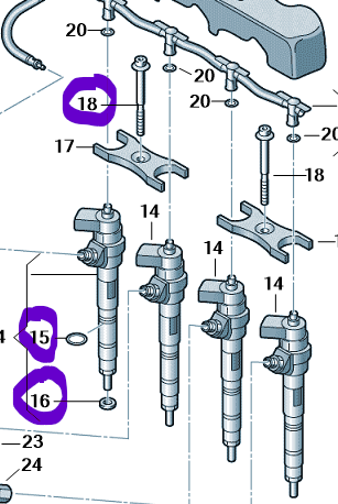 Škoda 2014-2020 Diesel Injector Seals + Bolts Kit